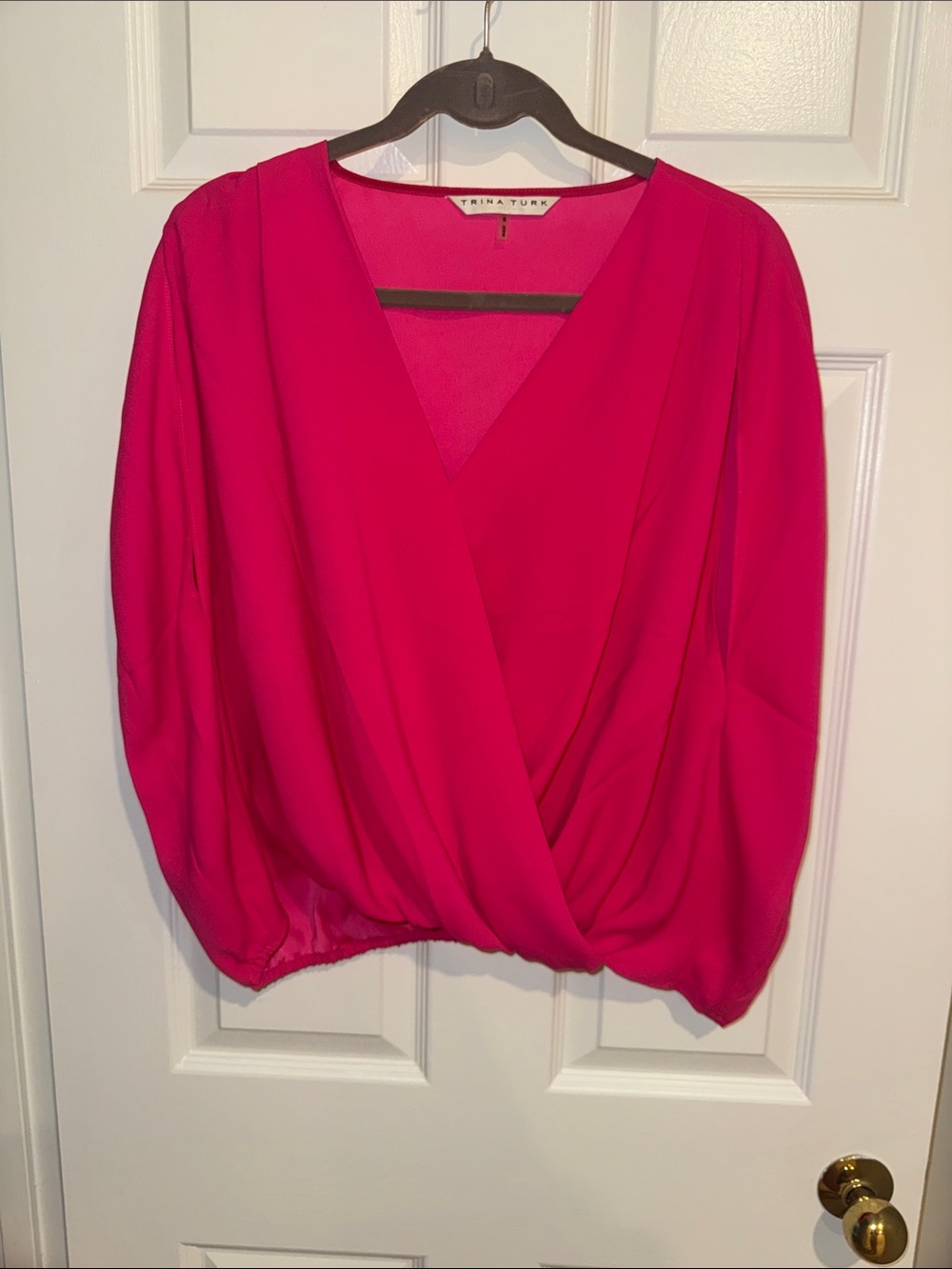 Trina Turk Hot Pink Wrap-Front Blouse